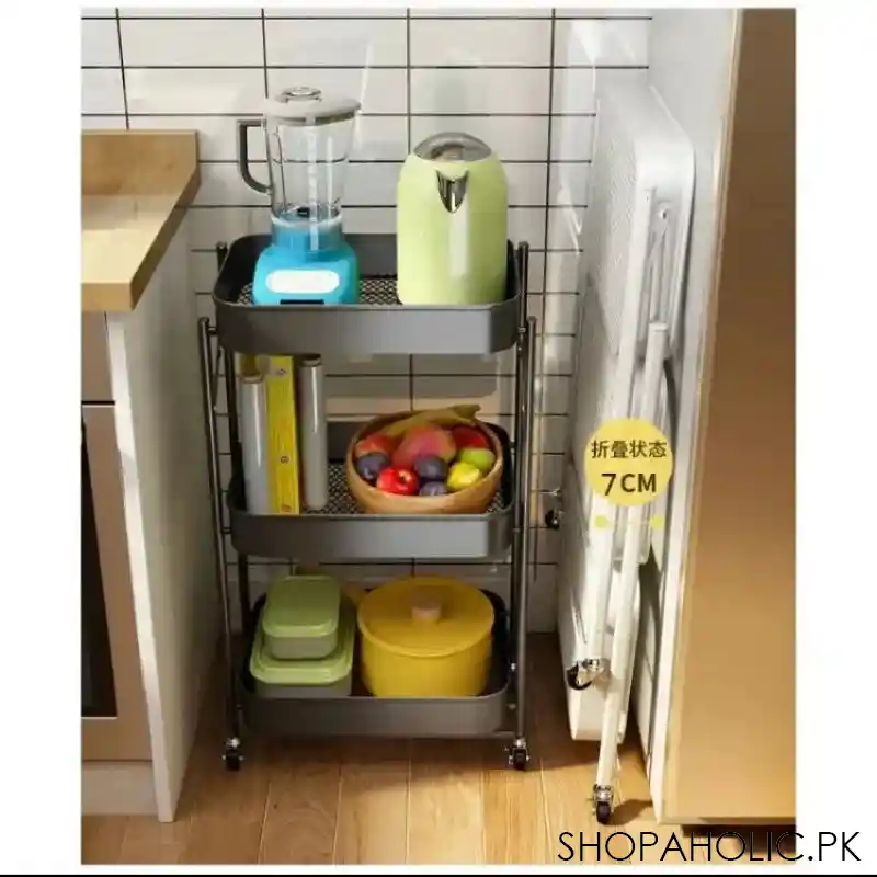 3 layer folding movable kitchen storage rack image4
