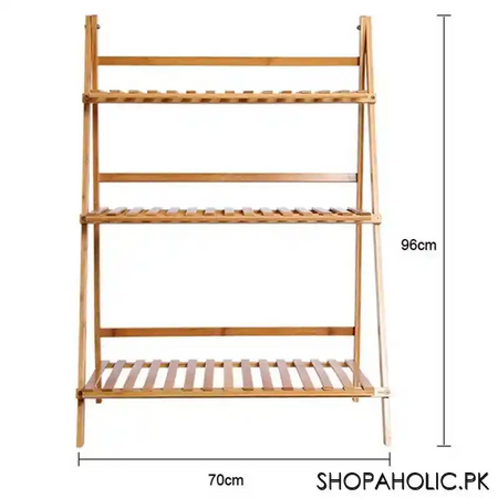 3 layers foldable wooden flower plant pots rack stand shelf for balcony, living room, garden image2