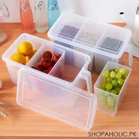 3 section transparent plastic food storage container organizer main image