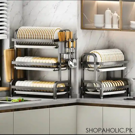 3 tier dish drainer, cutlery and cutting board rack image2