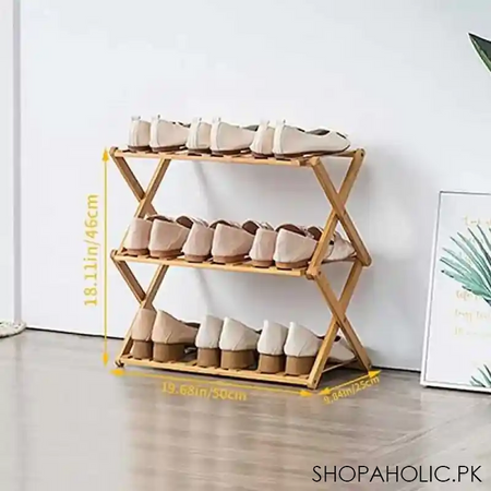 3 tier folding bamboo shoe storage racks, portable storage rack without installation shoe rack, perfect for corridors, bedrooms and small spaces image3