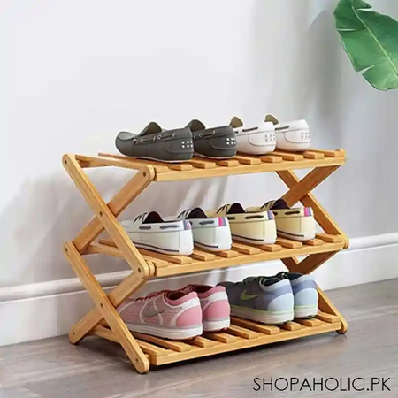3 tier folding bamboo shoe storage racks, portable storage rack without installation shoe rack, perfect for corridors, bedrooms and small spaces main image