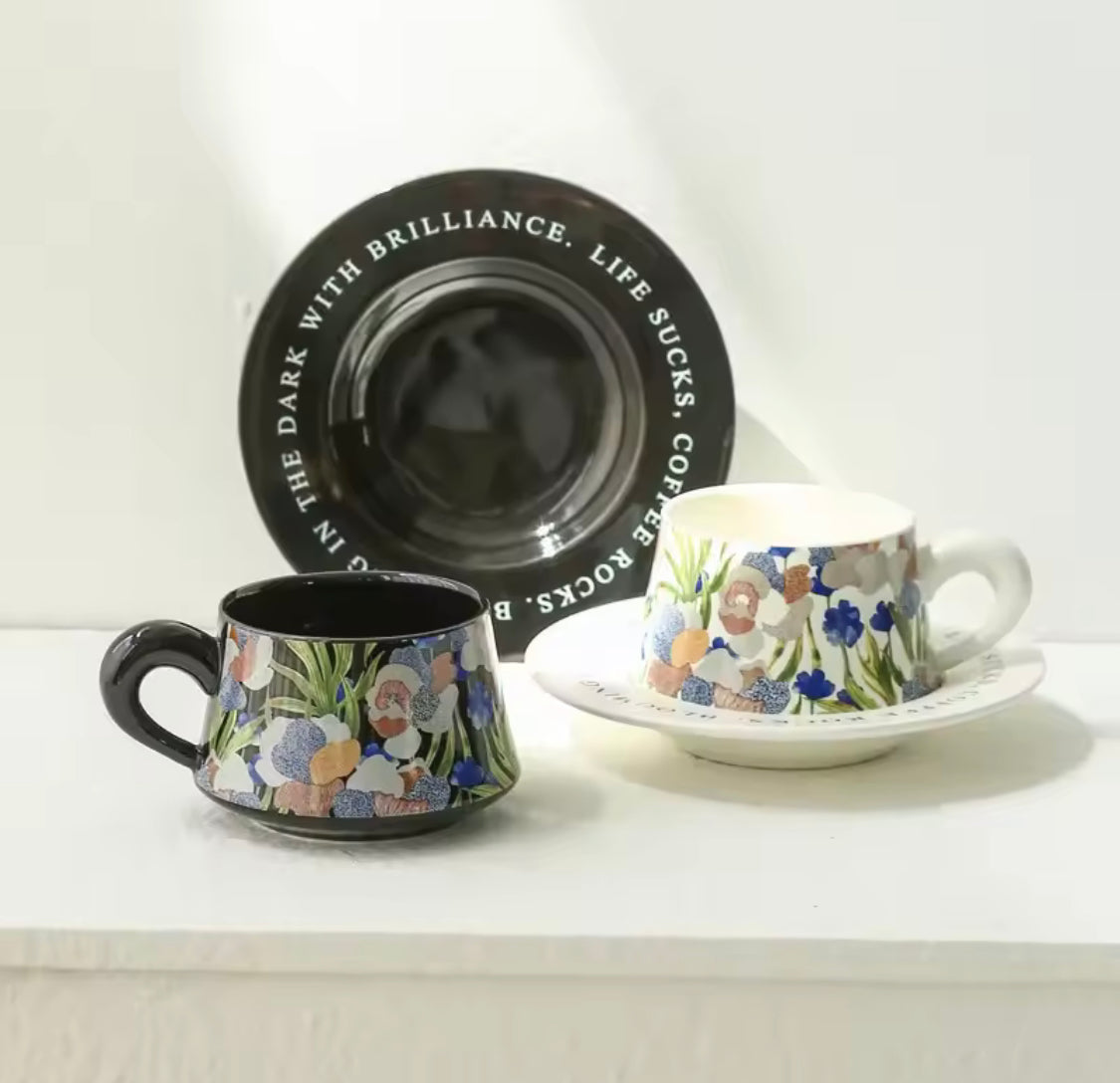 vintage painting style ceramic mug with saucer main image