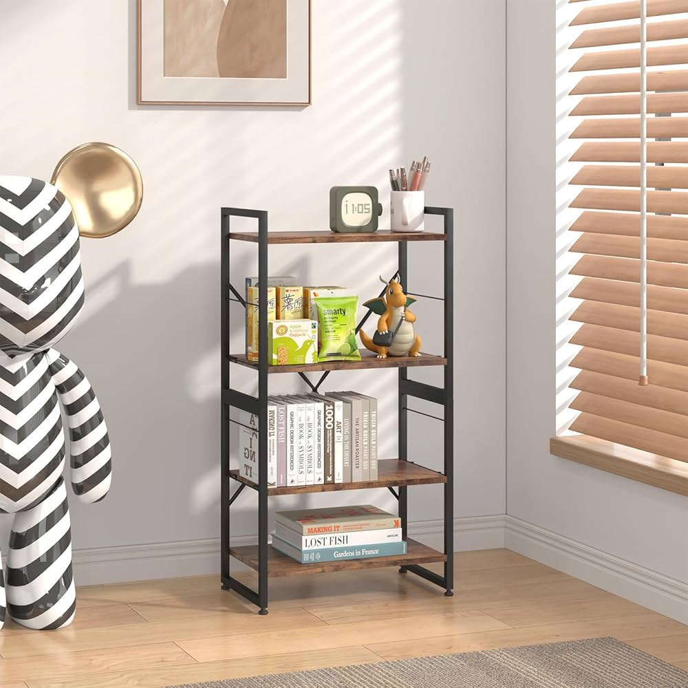 4-tier iron frame wooden bookshelf storage main image