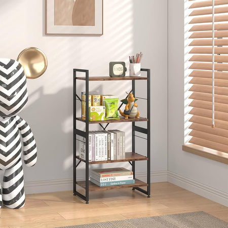 4-tier iron frame wooden bookshelf storage main image