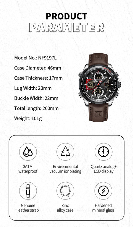 Overfly 9197 Naviforce Analog-Digital Dual Time Chronograph Watch image 11