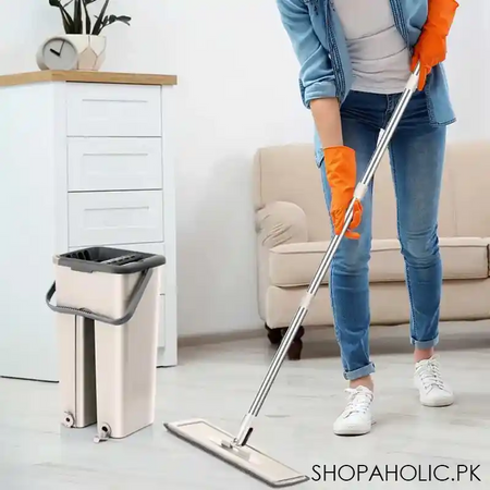 360 degree cleaning lazy flat mop with bucket set main image