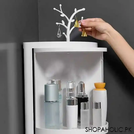 360 degree double decker rotatable corner storage cabinet organizer for bathroom and kitchen image4