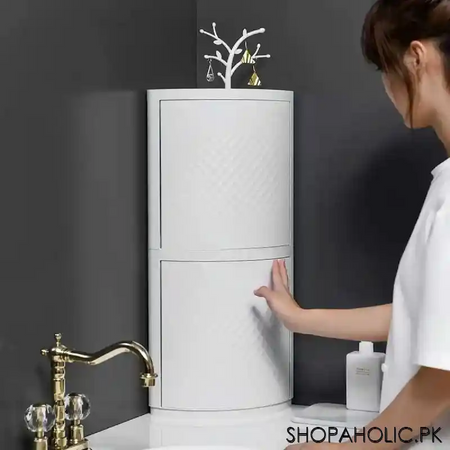 360 degree double decker rotatable corner storage cabinet organizer for bathroom and kitchen image5