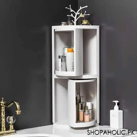 360 degree double decker rotatable corner storage cabinet organizer for bathroom and kitchen main image