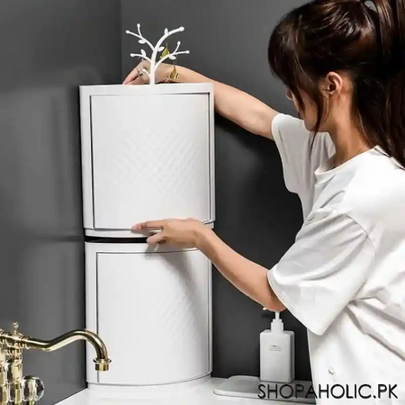 360 degree rotatable corner storage cabinet organizer for bathroom and kitchen image5
