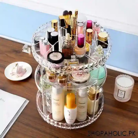 360 degree rotating adjustable acrylic cosmetics storage organizer image2
