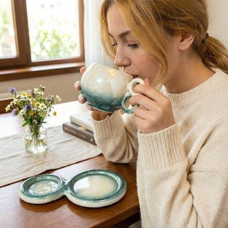 gradient ceramic cup with sausar and spoon image 2