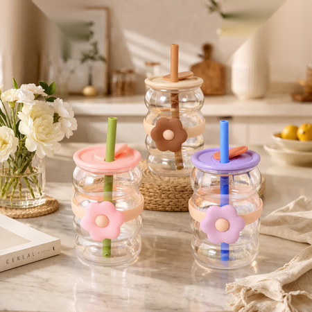 flower design double wall glass tumbler main image