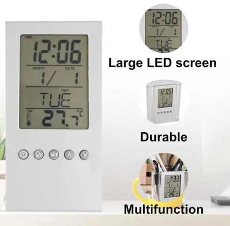 LCD Digital Alarm Clock Desk Pencil Pen Holder - image 5