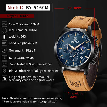 Benyar BY-5160 Moonphase Chronograph Watch image 11