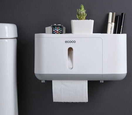 wall mounted toilet roll holder with storage shelf image 4