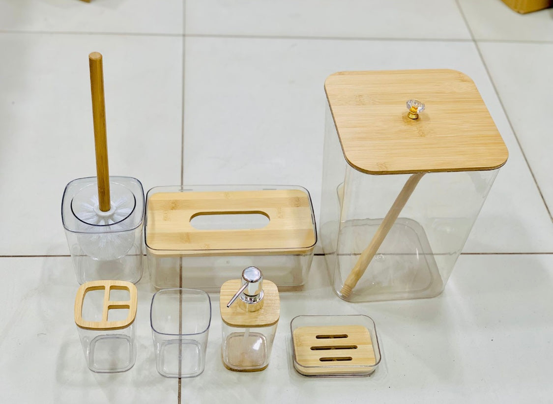 7 pieces bamboo bathroom accessories set image 7