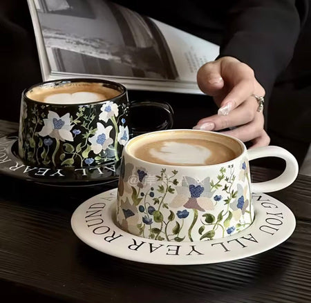 vintage painting style ceramic mug with saucer image 2
