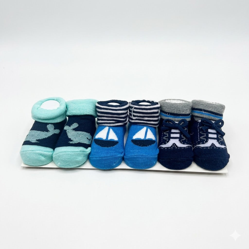 Baba Booties/Socks Pack Of 3 Boots Blue