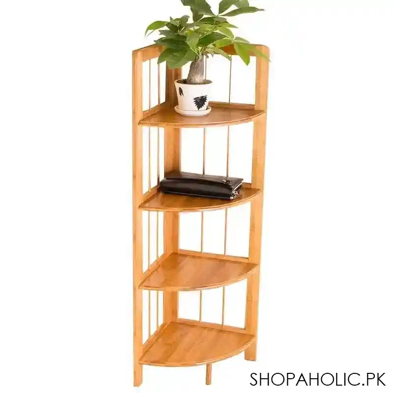4/5 layers bamboo corner plant stand for living room, balcony, garden image3