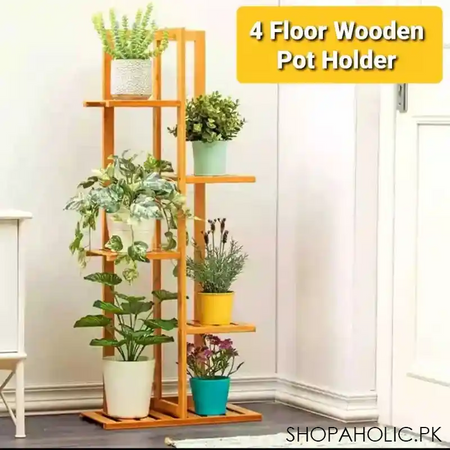 4/5 tiers bamboo wooden pot stand holder image2