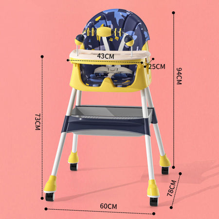 Infantes 4 in 1 Baby High Chair Foldable With Adjustable Legs Feeding Tray - Blue