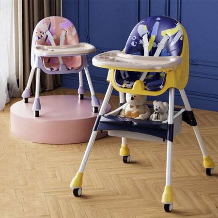 Infantes 4 in 1 Baby High Chair Foldable With Adjustable Legs Feeding Tray - Blue