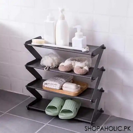 4 layers zigzag shoe rack standing organizer for books sundries bedroom living room image7