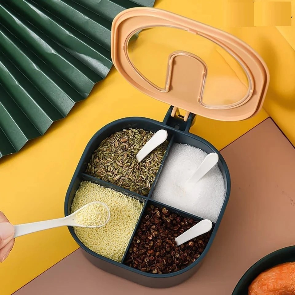4-in-1 Multi-Compartment Spice Box – Modern Seasoning Organizer with Serving Spoons image 3