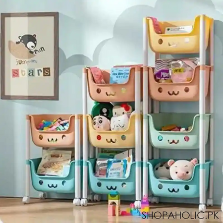 4 tier kids toy and accessories storage trolley main image