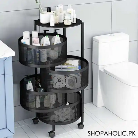 4 tier rolling kitchen storage cart trolly with rotating baskets (round) image4