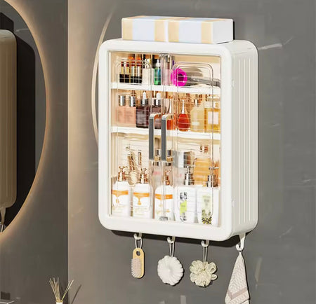 multilayer bathroom storage cabinet with hooks image 5