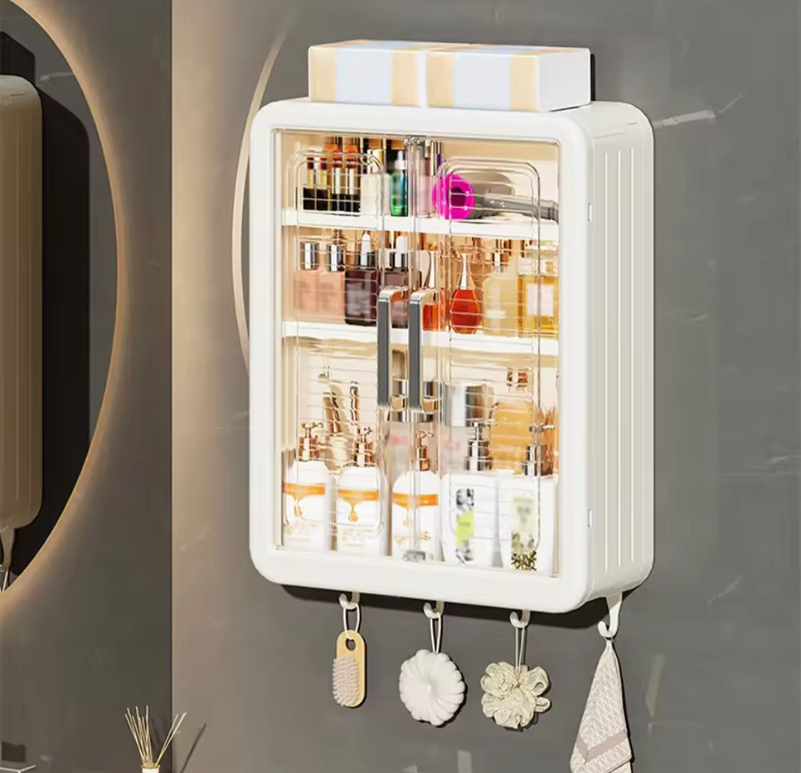 multilayer bathroom storage cabinet with hooks image 5