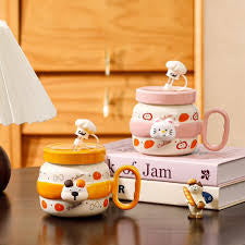 cute animal ceramic mug with lid image 2