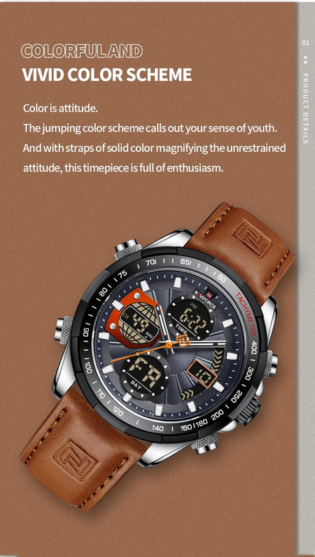 Overfly 9197 Naviforce Analog-Digital Dual Time Chronograph Watch image 3