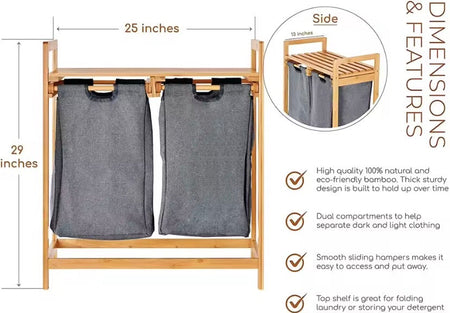 bamboo laundry hamper with shelf image 4