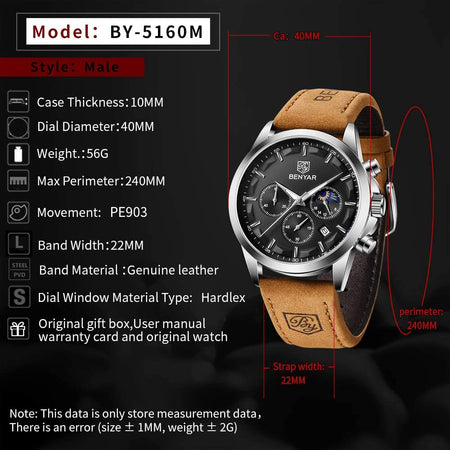 Benyar BY-5160 Moonphase Chronograph Watch image 4