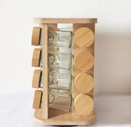 rotatable wooden spice rack with jars image 5