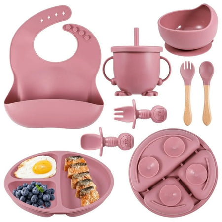 8 PCS Silicone Utensil/Feeding Set Mahroon