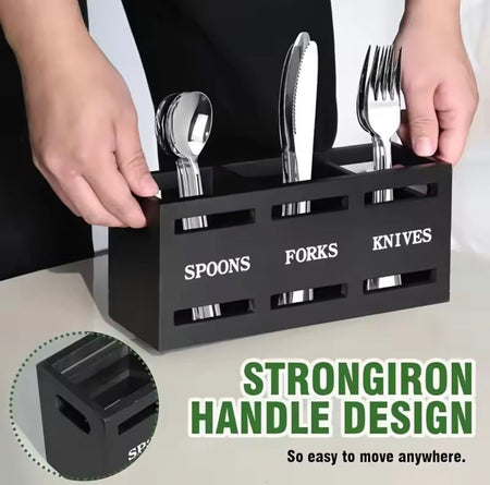 wooden multi compartment cutlery holder image 2