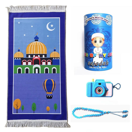 Kids Special Prayer Mat (Salah Mat) Set with Tasbeeh, Image Camera and Coin Box