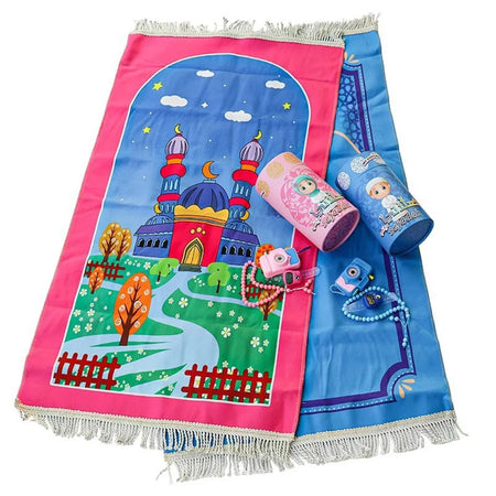 Kids Special Prayer Mat (Salah Mat) Set with Tasbeeh, Image Camera and Coin Box