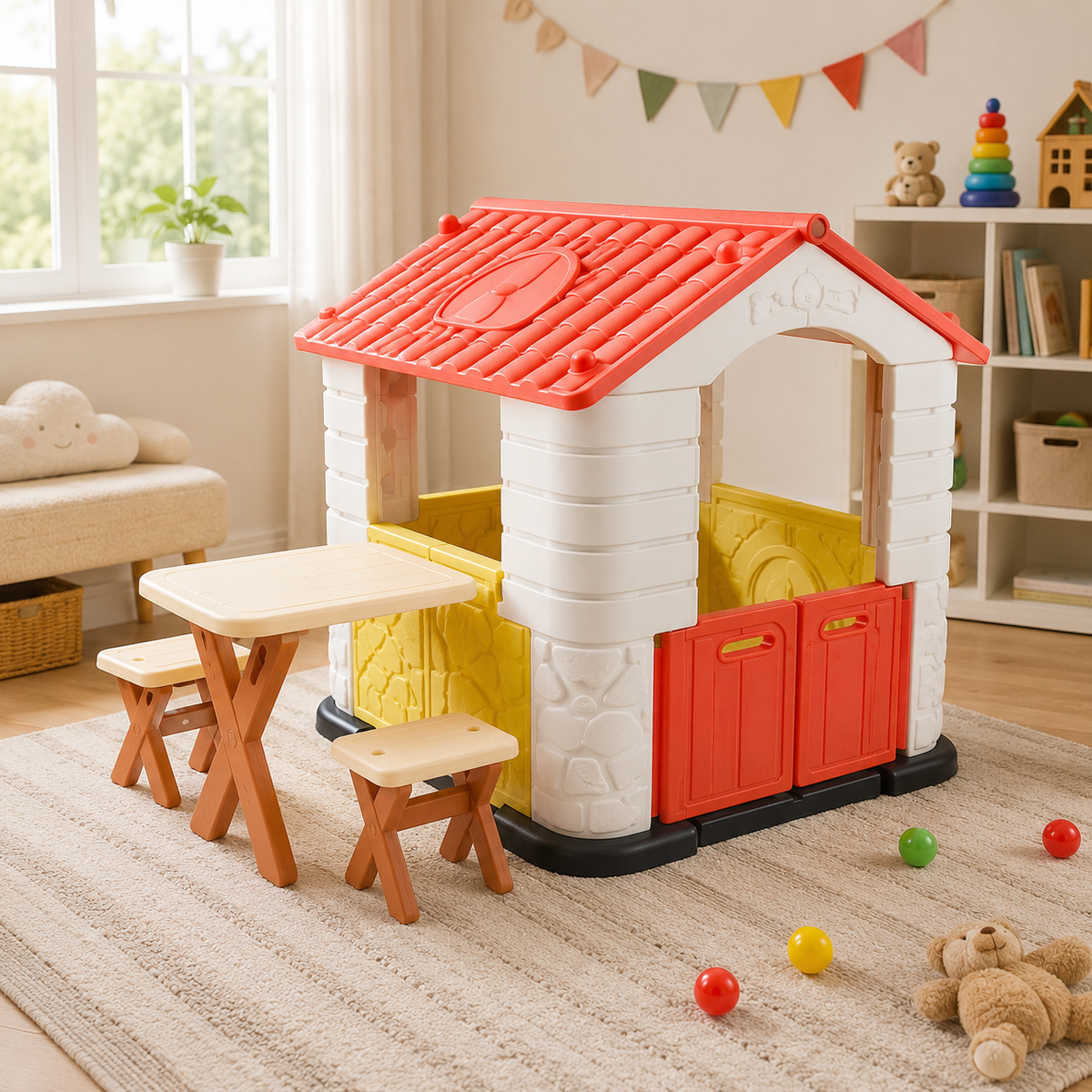 Kids Playhouse with Table and Stool Set