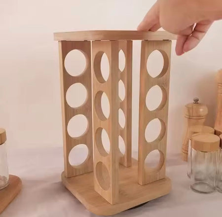 rotatable wooden spice rack with jars image 7