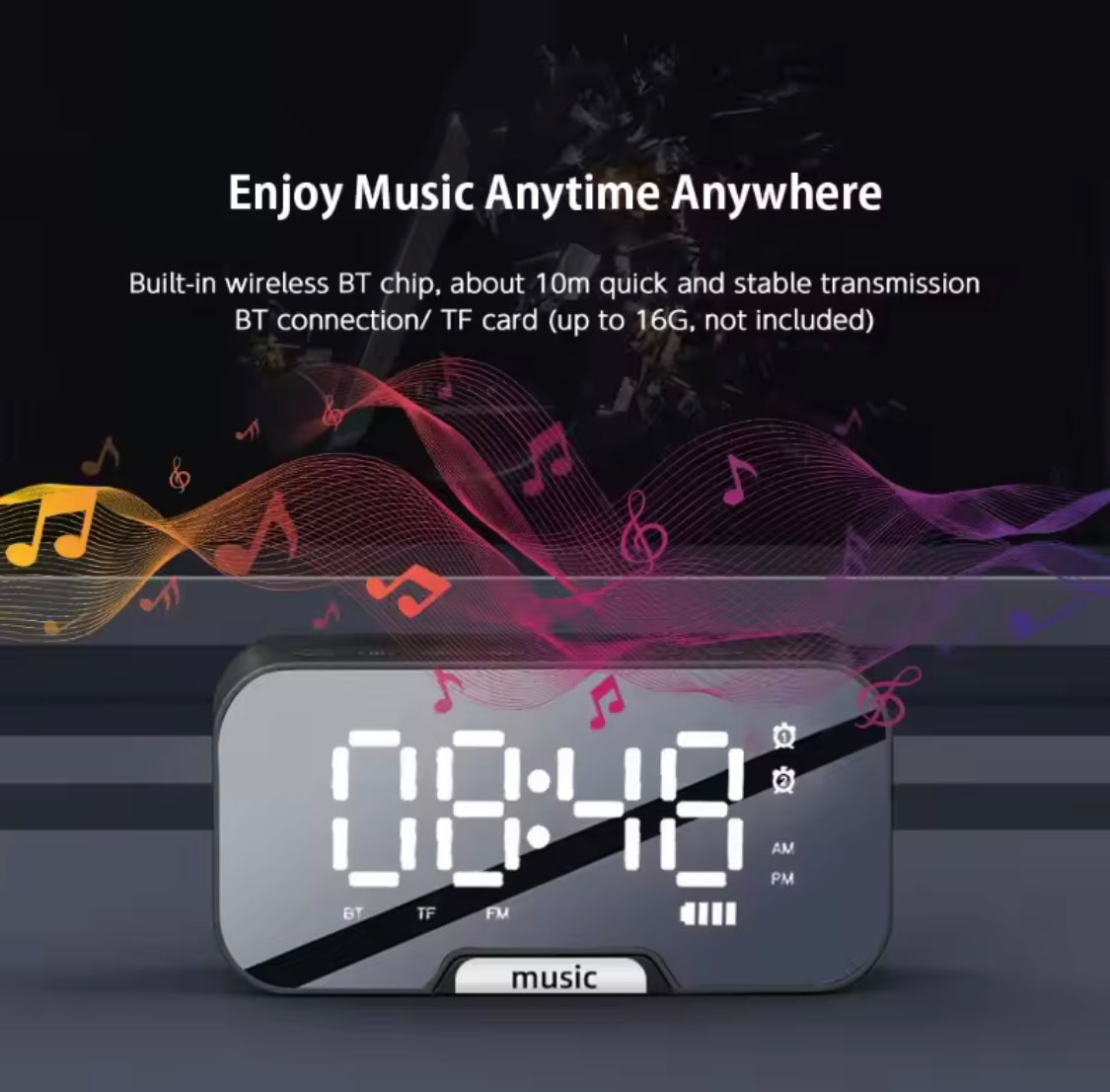 rechargeable alarm clock with speaker image 7