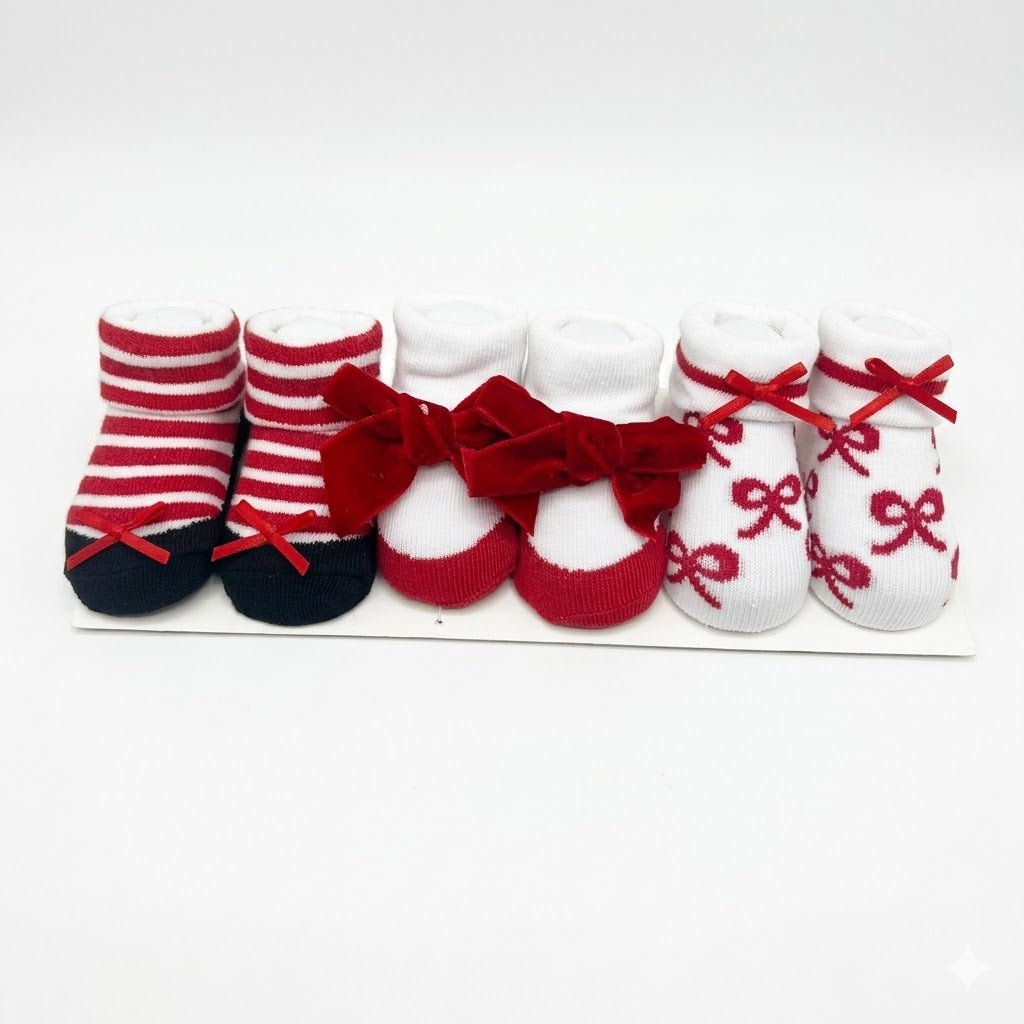 Baby Girl Booties/Socks Pack Of 3 Pairs Red