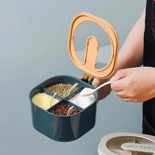 4-in-1 Multi-Compartment Spice Box – Modern Seasoning Organizer with Serving Spoons main image