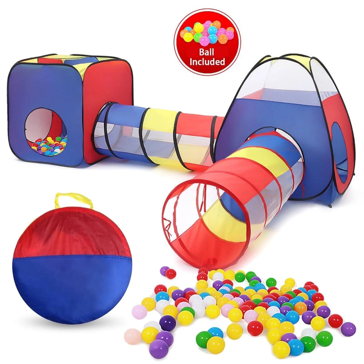 4 in 1 Kids Tunnel Tent House - Multicolor + Free 50 Balls