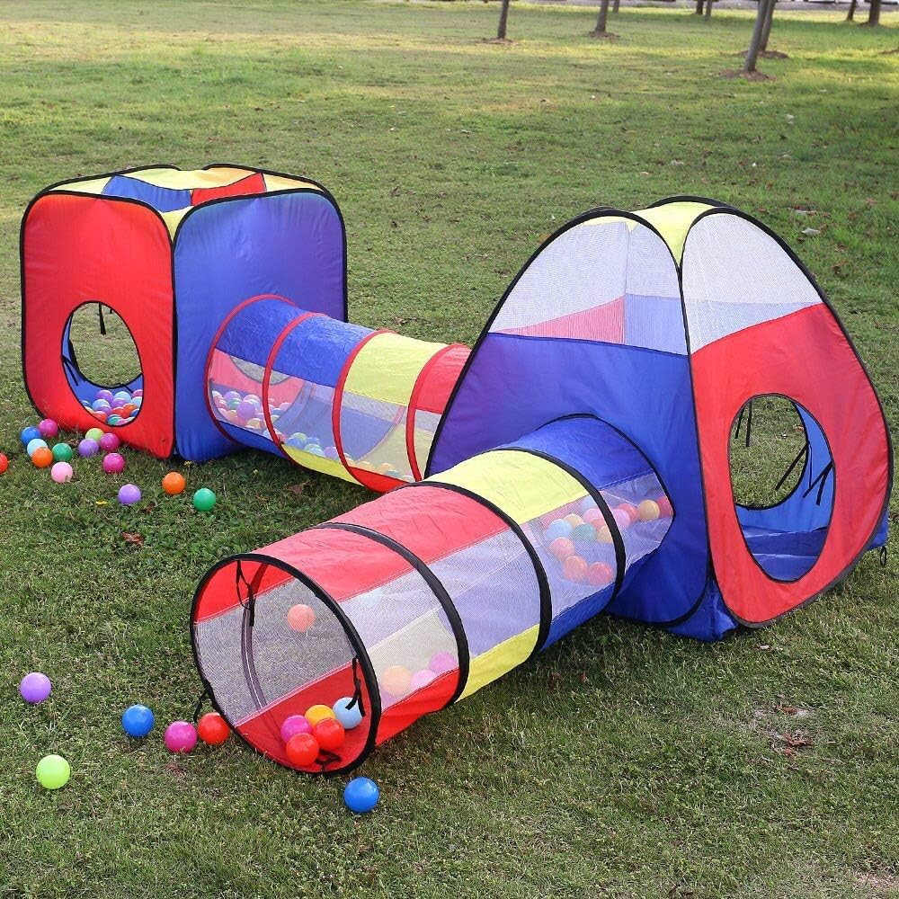 4 in 1 Kids Tunnel Tent House - Multicolor + Free 50 Balls